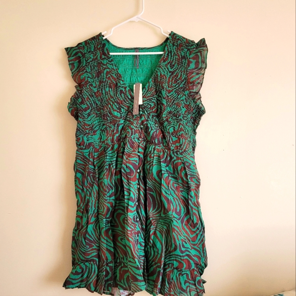 Anthropologie The Peregrine Mini Dress, women's size XL, green motif